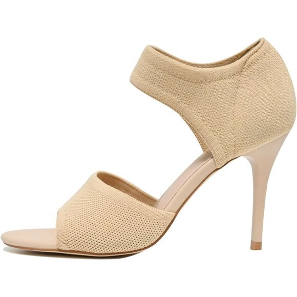 Apricot 3 Inches Peep Toe Synthetic Stiletto Stretchy Heeled Sandals for Women - Picture 3 of 10